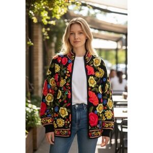 Vintage Embroidered Sweater Bonnie Boerer Size Small Oversized Whimsical 1988